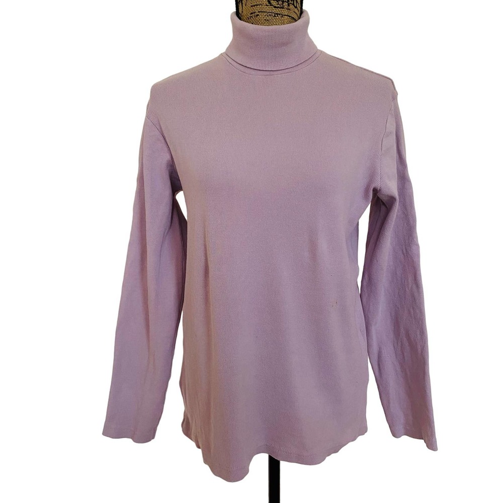 VTG White Stag Womens Ribbed Cotton Spandex Soft Mauve Lavender Turtleneck